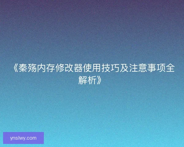 《秦殇内存修改器使用技巧及注意事项全解析》